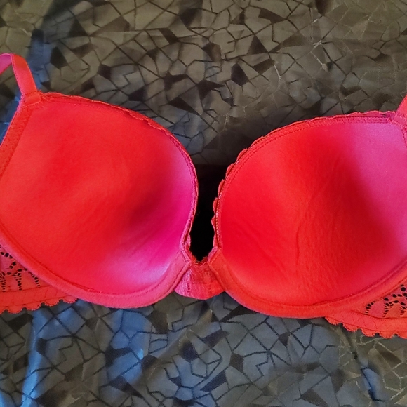 Lucky Brand Bra 34-C Red Lace Push-up Lined Underwire EUC - Picture 3 of 8
